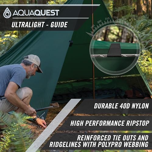 AquaQuest Guide Tarp – Ultralight Waterproof (5,000 mm) Seam-Taped 40D Ripstop Rain Fly for Backpacking, Stealth Camping &...
