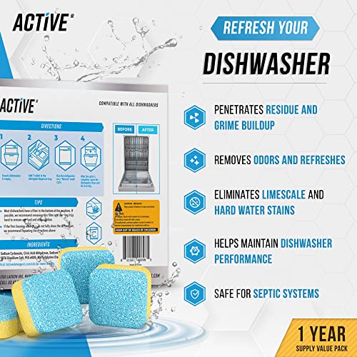 Dishwasher Cleaner And Deodorizer Tablets - 24 Pack Deep Cleaning Descaler Pods for Dish Washer Machine, Heavy Duty, Septi...