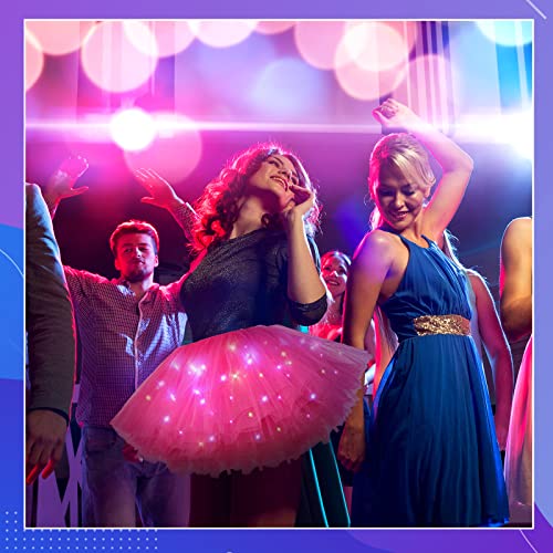 Crowye LED Tutu Skirt Light up Tutus 5 Layered Neon Tulle Skirt for Women 80's Party Valentine's Day New Year Glitter Costume