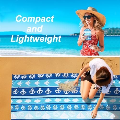 SKYREH Beach Blanket Waterproof Sandproof, 79" x 83" Extra Large Sand Free Quick Drying Beach Mat, Compact Outdoor Picnic ...