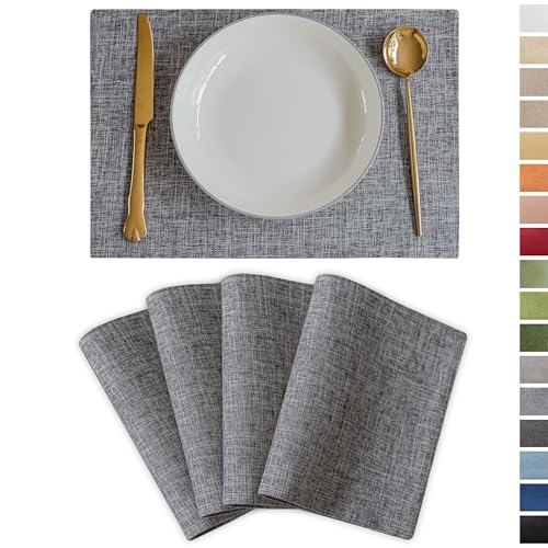 Demetex Grey Placemats Set of 4 Farmhouse Heat Resistant Linen Table Place Mats Washable Cloth Plate Mats for Party Picnic...