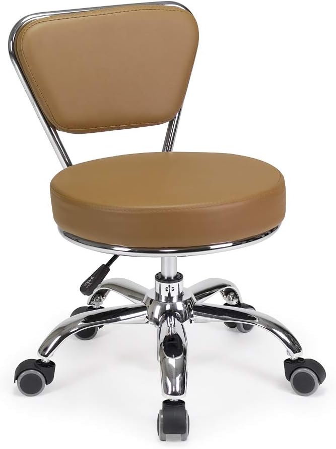 MAYAKOBA Dayton Rolling Bathroom Seat (Cappuccino) Pneumatic, Short Stool with Adjustable Height 13"-15", Perfect for Bathroom Tub Height, Paded Shower Bench with Back-Support