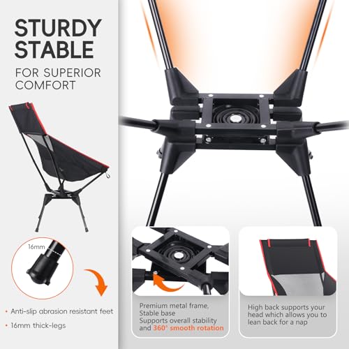 OUTTPLY Swivel Camping Chair, High Back Folding Chair with Head Support, Side Cup Pocket, Stable Portable Outdoor Chair fo...