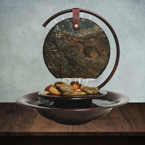Pamopamo Indoor Tabletop Waterfall Moon Fountain, Home Décor Soothing Rain Sound Meditation Relaxing Fountains, Nature Sla...