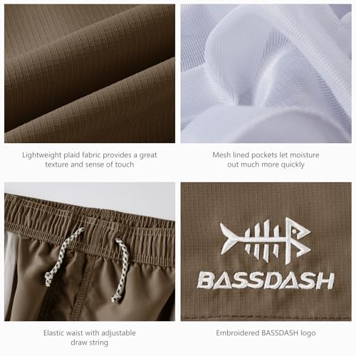 BASSDASH Men's 8''Fishing Water Shorts Quick Dry UPF 50+ Lightweight Cargo Hiking Kayaking Casual Bottom