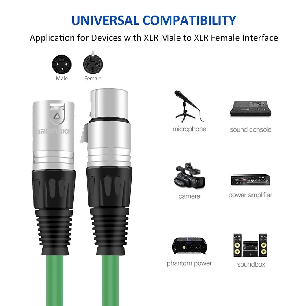 Dremake Balanced Xlr Cable 33 Foot Premium Series Xlr Male To Xlr Female Patch Cord Professional Microphone Cable For Recording,