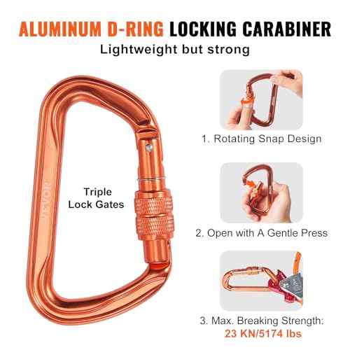 VEVOR 16mm Steel Core Flipline, 12ft(3.6m) Arborist Flipline, Flip Line for Tree Climbing with Alloy Steel Snap Hook & Aluminum Alloy Carabiner, 30KN Breaking Tension for Fall Protection, Tree Climber
