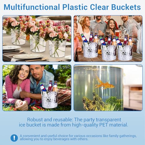 6.5 in Clear Plastic Ice Bucket – Multi-Purpose Wine/Champagne/Beer Cooler, Snack Tub, Kettle Corn Bowl, Vase – BPA-Free, ...