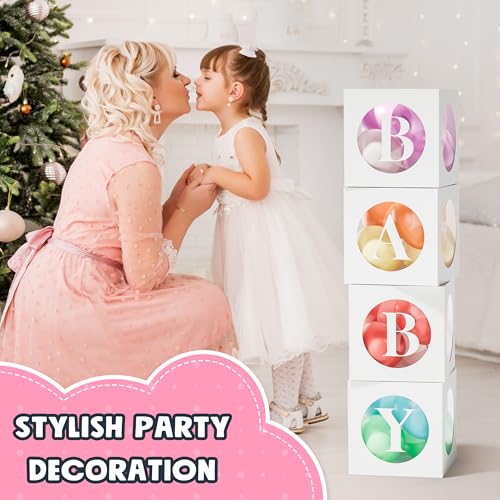 Baby Boxes with Letters for Baby Shower , White Clear Balloon Boxes with 4 Letter for Boy or Girl Gender Reveal Decoration...