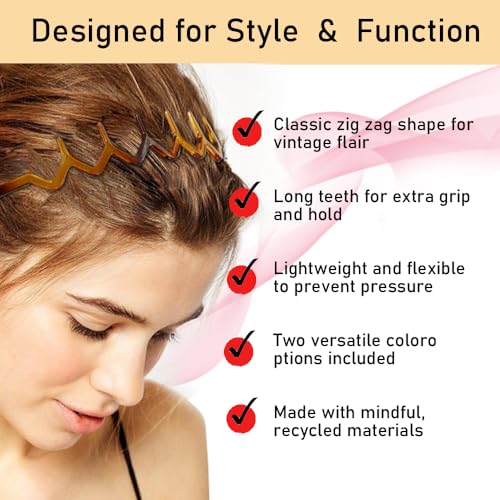 KALIYOTO Zig Zag Headbands, Recycled Plastic Wavy Hair Band with Teeth, Headbands for Women and Men, Classic 90s Hair Acce...