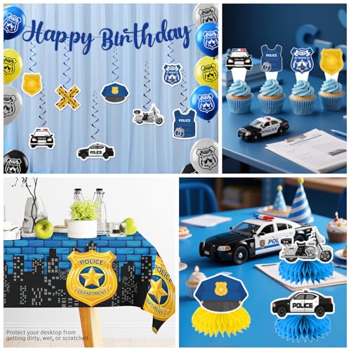 Yingoto 189pcs Police Birthday Party Decorations Tableware Complete Set, Serves 25 Guests, Police Party Decorations Kit wi...