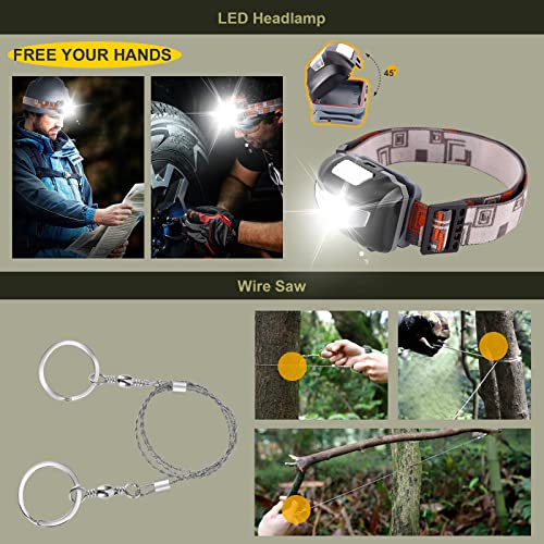 XUANLAN Emergency Survival Kit, Outdoor Survival Gear Tool with Survival Bracelet, Fire Starter, Whistle, Wood Cutter, Wat...