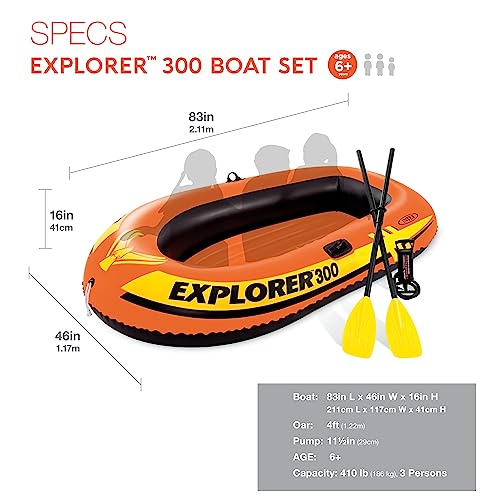 INTEX Explorer Inflatable Boat Series: Dual Air Chambers – Welded Oar Locks – Grab Handles – Bow Rope – Sporty Design