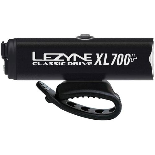 LEZYNE Classic Drive XL 700+ Bicycle USB-C Rechargeable IPX7 White LED Front Light w/Multiple Solid & Flash Modes | Integrated Versatile Strap Mount Compatible with Handlebars, 700 Lumens, Satin Black