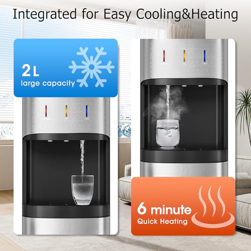 Tehanld Bottom Loading Water Cooler Dispenser for 3 or 5 Gallon Bottles, Stainless Steel Water Dispenser with Hot, Room & ...