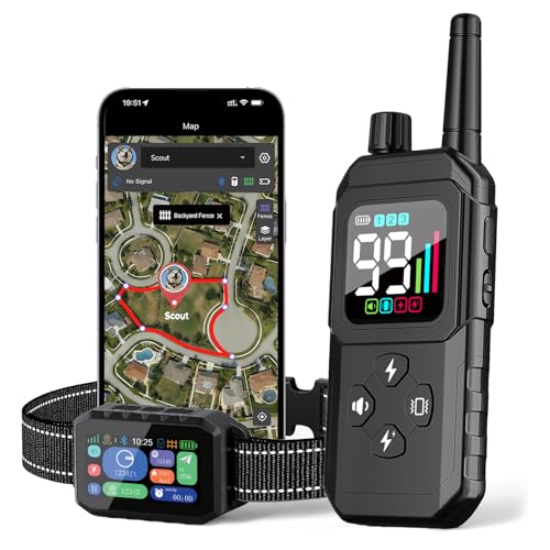 RAINLEOTI GPS Wireless Dog Fence – with Dog Collar, Remote & Free App, Custom GPS Fence, Adjustable Beep/Vibration/Static,...