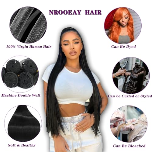 Straight Bundles Human Hair 30 inch 100% Unprocessed Brazilian Straight Hair Bundles 12A Remy Virgin Retain the Intact Cuticle, Long Lifespan
