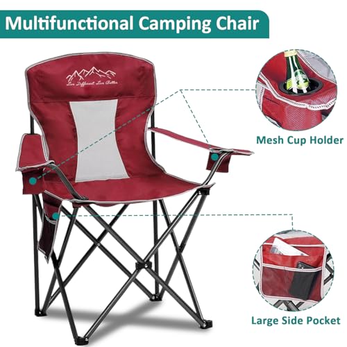 SAILARY Outdoor Folding Camping Chair with Cup Holder, Storage Bag, Large Anti-Sink Feet, 325lbs Capacity, Breathable Mesh...