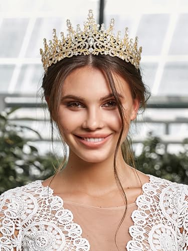 SWEETV Crystal Wedding Tiara for Women, Royal Queen Crown Headband, Rhinestone Princess Hair Accessories for Prom Birthday