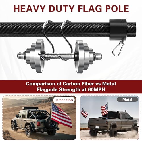 Sinyoeer 6ft Carbon Fiber Flag Pole for Truck, 1.25 Inch Heavy Duty Truck Flagpole for Jeep, Pickup, Car, Truck Bed, Trail...