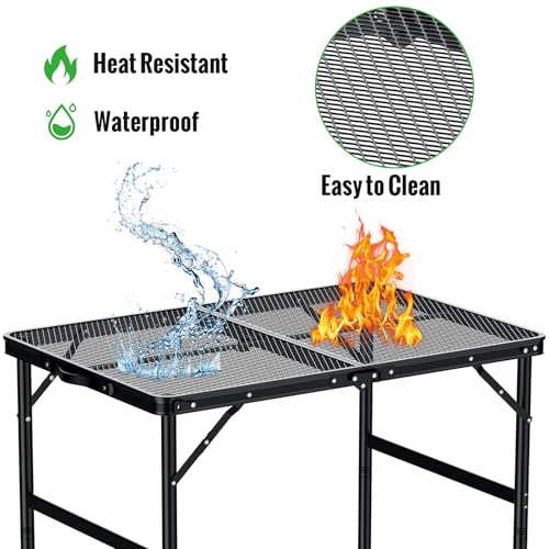 GARLLEN Folding Grill Table, 2-Height Adjustable Folding Camping Table with Heat-Resistant Wider Tabletop, Portable Alumin...