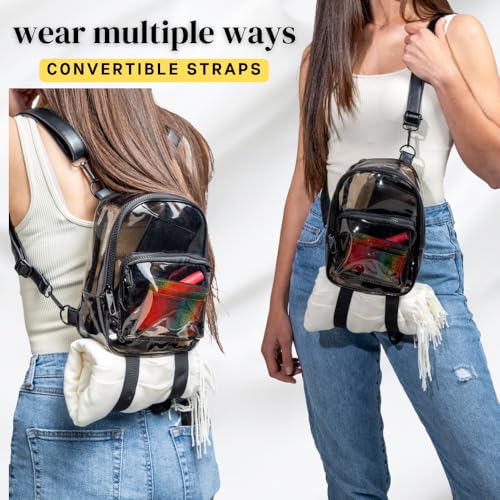 OTW Anti-Theft Black Clear Transparent Small Mini Backpack Convertible Straps Crossbody for Raves Stadium Festival Concert...