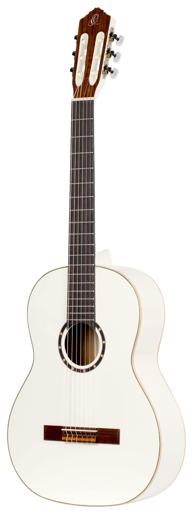 Ortega Guitars 6 Family Series Size Nylon String Classical Guitar W/Bag, Right, Spruce Top-White-Gloss, Full - Slim Neck (R121Wh