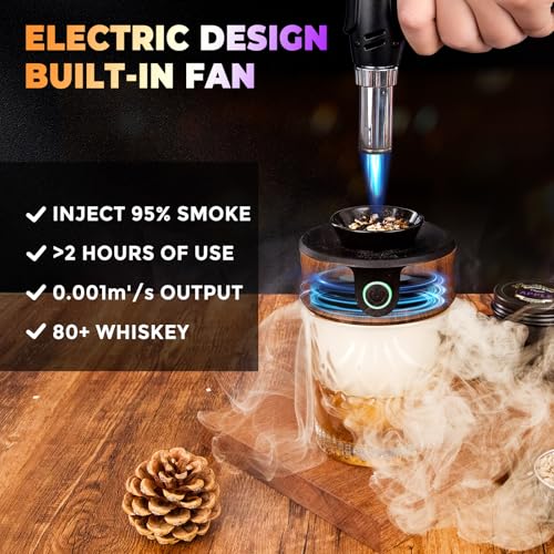 Electric Whiskey Smoker Kit with Torch, Best Whiskey Gifts for Men, 6 Wood Chips – Infuse Rich Smoky Flavors in Bourbon Ol...