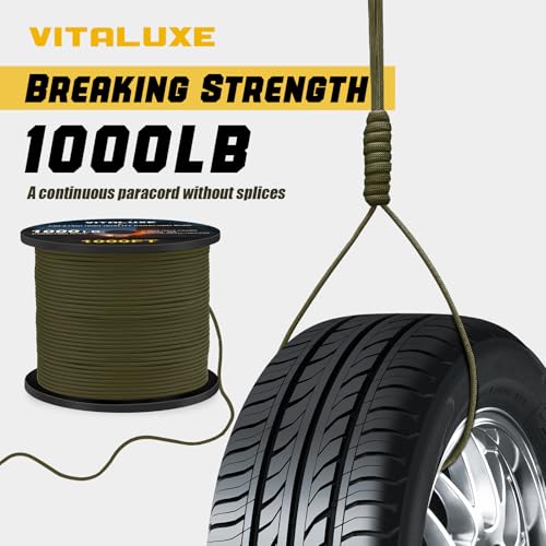 VITALUXE 1000lb Paracord Rope, 4mm 12 Triple Strands Paracord, Heavy Duty Tactical Parachute Cord for Survival Gear, Campi...