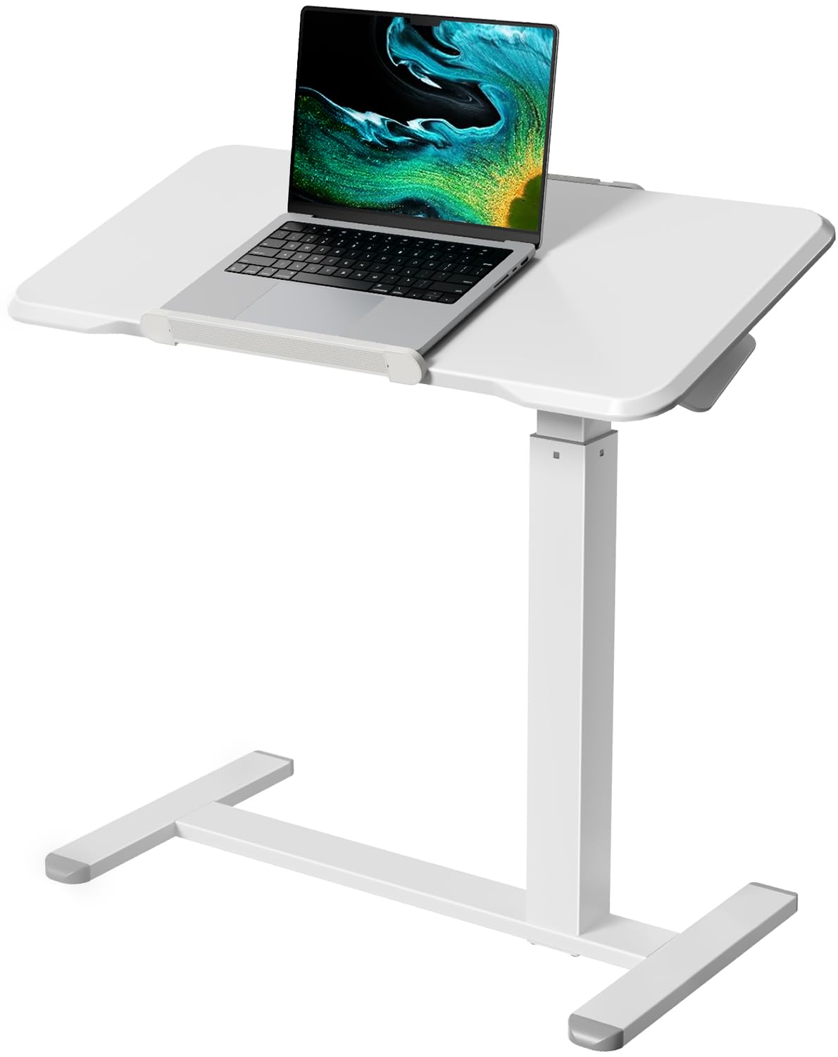 Gibbon Mounts Rolling Laptop Desk, 180° Tiltable Mobile Standing Desk Height Adjustable, Overbed Bedside Table, Portable Computer Desk with Wheels, Foldable Laptop Cart for Home Office, White