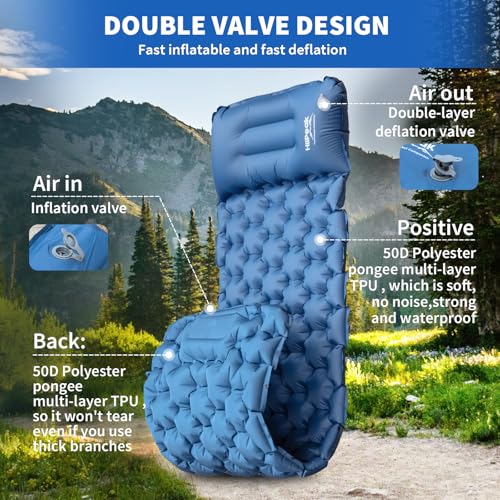 HiiPeak Sleeping Pad - Ultralight Inflatable Sleeping Mat with Built-in Foot Pump, Durable Compact Waterproof Camping Air ...