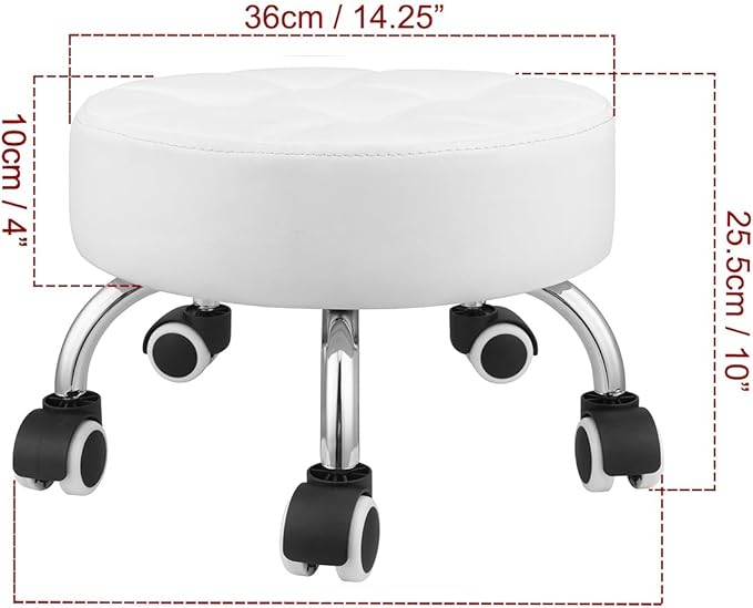 Kaleurrier Low Height Rolling Stool - Heavy Duty Short Stool Chair with Wheels Low to Ground - Small Roller Seat Stools for Home Office Kitchen Repair Shop Mechanic Pedicure Garage Library White
