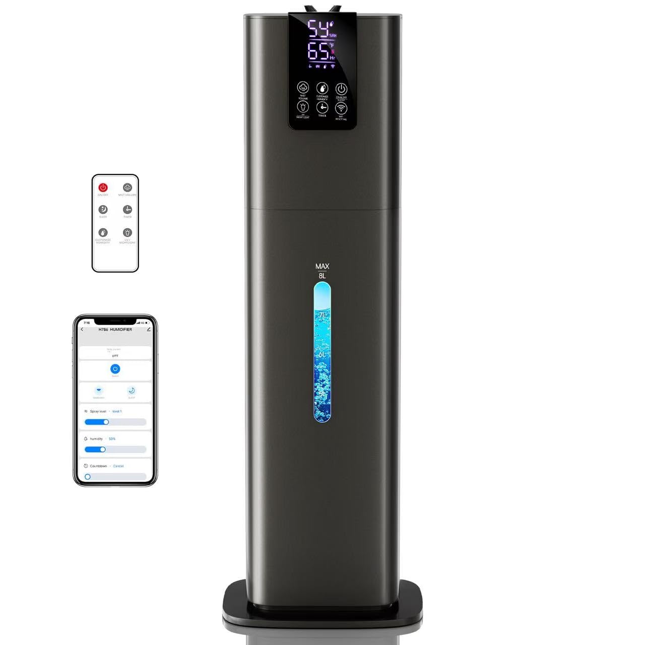 8L Smart Humidifier For Large Room Bedroom, Cover Up To 505Ft, Easy Top Fill, Remote & App Control, Aroma Box, Rgb Light, Last 4