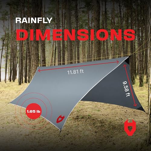 Rain Fly12x10 Lightweight Survival Camping Tarp; 100% Waterproof; Makes a Great Backpacking Tarp or Hammock Shelter; Comes...