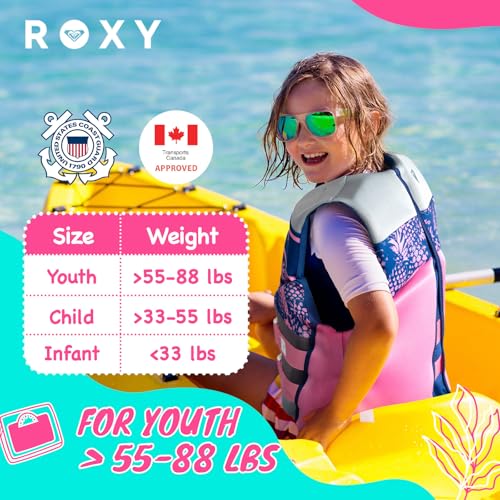 Quiksilver Kids Life Vest and ROXY Youth Life Vest, USCG Approved PFD for Pool, Beach, Lake, Kayaking, Boating, Fishing