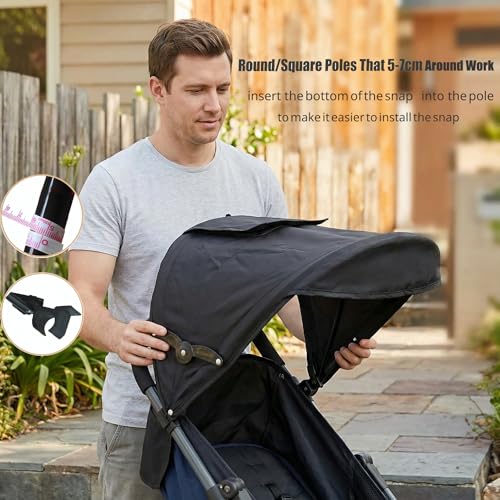 Baby Stroller Sun Shade Cover Stroller Sun Canopy Awning for Pram Pushchair Buggy Parasol Sun Umbrella with Pockets Mesh W...