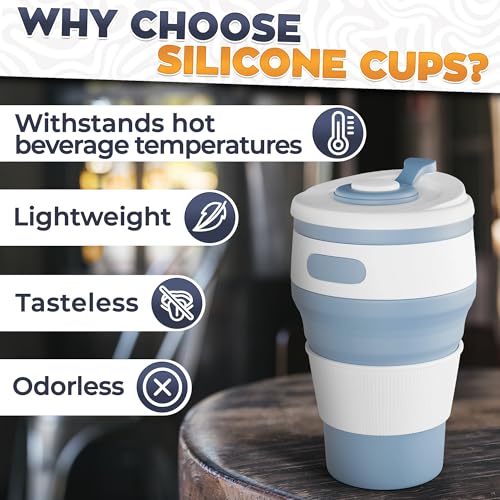 2-Pack Сollapsible Cups for Traveling Reusable – 12oz Leakproof Coffee Travel Mug, Silicone, Foldable & Portable for Hikin...