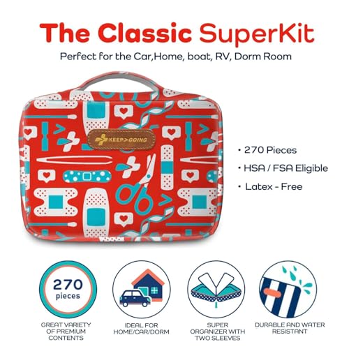 KeepGoing Large Home First Aid Kit for Kids – 270 Pc. for Car, Home, Dorm, & Boat with Latex-Free Bandages – 10 x 7 x 3.5 ...