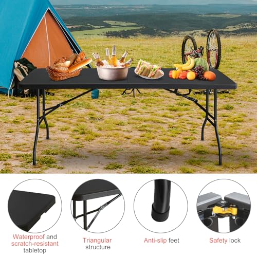 LSKSSNG Portable 6Ft Folding Table, Heavy Duty Plastic Fold-in-Half Utility Foldable Dining Table, Multi-Purpose Plastic F...