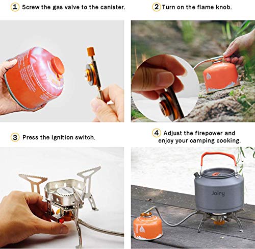 SVNVIOZ Camping Stove Windproof Backpacking Stove with Piezo Ignition, Plastic Storage Box, 2 Types Fuel Canister Adapter...