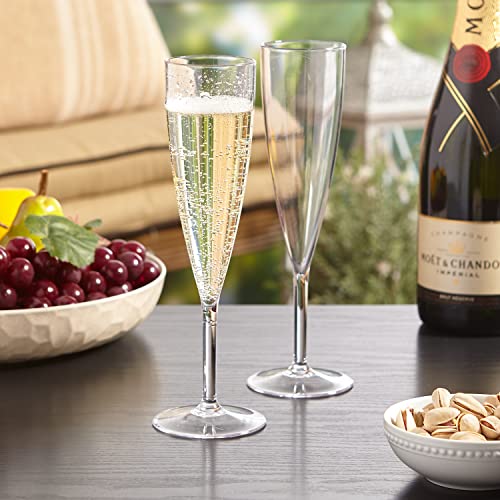 US Acrylic Plastic Reusable Champagne Flute (Set of 12) Clear 5oz Stems | BPA-Free, Shatterproof, Made in USA | Top-Rack D...