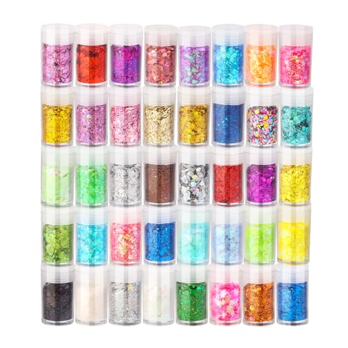 CIYOWTA Holographic Chunky Glitter, Chunky and Fine Mix Sequins, Set of 40 Colors Festival, Iridescent Glitter for Crafts,...