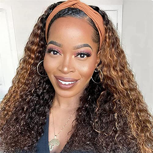 XSY Ombre Headband Wig Human Hair Honey Blonde Wig 4/27 Highglight Wig Headband Wig 100% Human Hair Wigs Deep Wave Headband Wig Curly Wig Colored Wigs 22 Inch