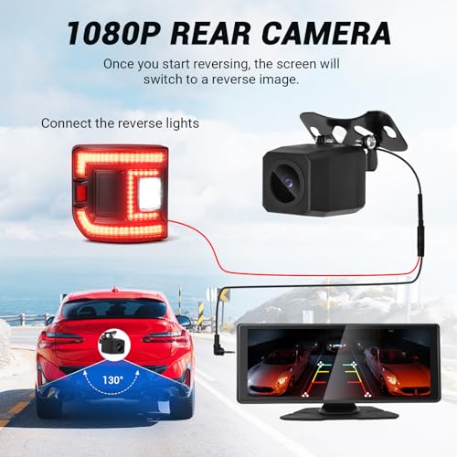 NOVCAPAR 10.26" Wireless Carplay Screen for Car,Portable CarPlay&Android Auto,4K Dash Cam,1080P Backup Camera,Touchscreen ...