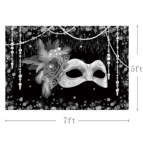 MEHOFOND 7x5ft Masquerade Party Backdrop Black and Silver Mask Photography Background Carnival Masquerade Party Supplies M...