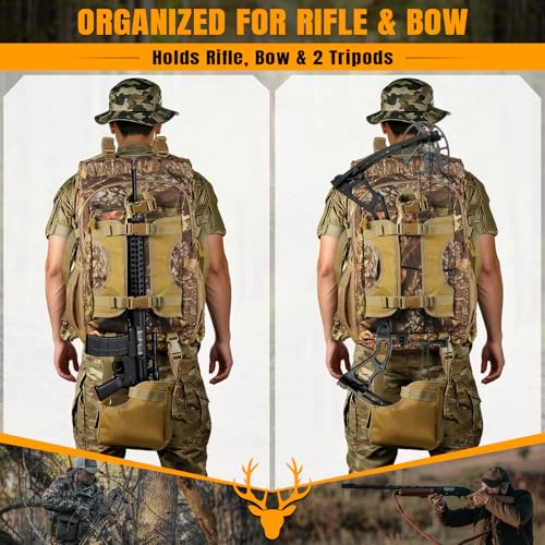 laapee Hunting Backpack 40L for Men, Tactical Camo Bow Rifle Backpack with Removable Waist Belt, PALS/MOLLE System, Waterp...