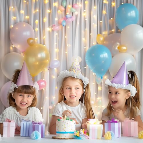 10 FT x 8 FT White Backdrop Curtain - Tulle Backdrop Curtain with 9.8FT Lights String - Sheer Backdrop Curtains with 4 Inc...