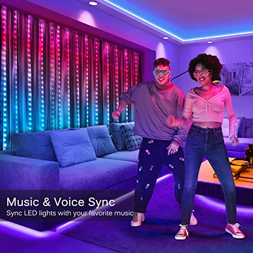 KepStars LED Curtain Lights, 10ft x 10ft 300 LED RGB Color Changing String Fairy Lights Curtain with Smart APP Control, Mu...