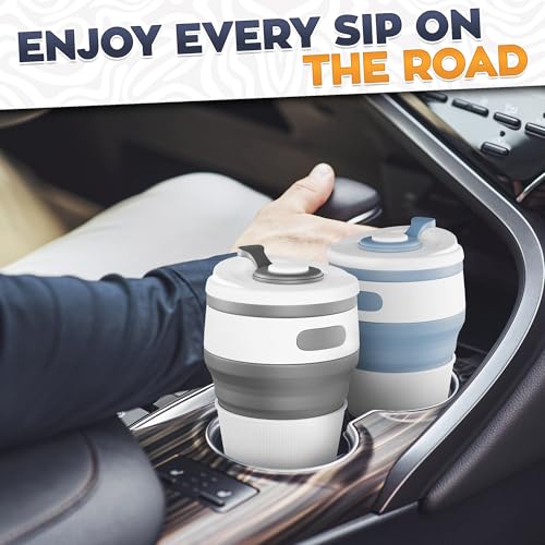 2-Pack Сollapsible Cups for Traveling Reusable – 12oz Leakproof Coffee Travel Mug, Silicone, Foldable & Portable for Hikin...