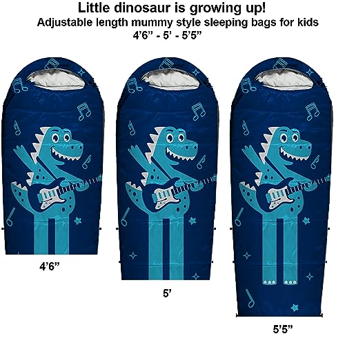 Adjustable Length Mummy Style Kids Sleeping Bag with Pillow Sleeve, 4 Season 32 – 59F, Lightweight and Backpacking Style, ...